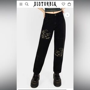 Disturbia Buckthorn Embroidered Denim Barrel Leg Jeans